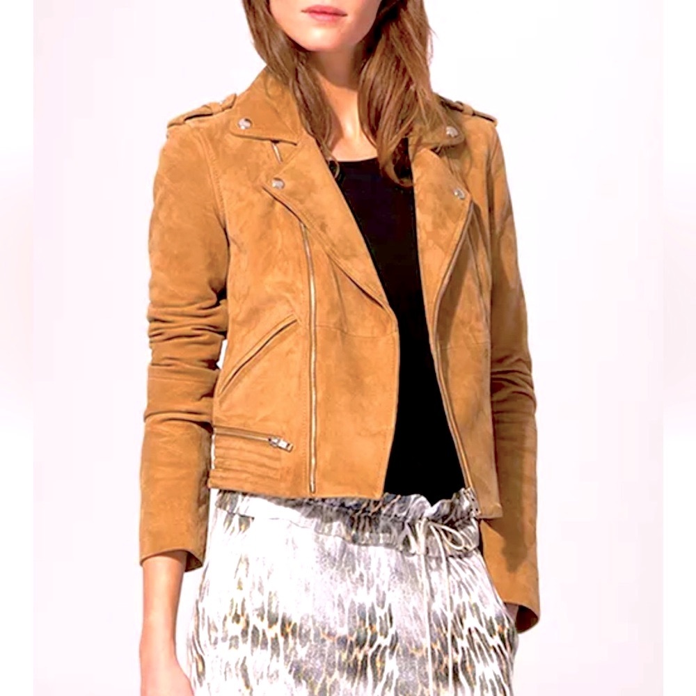 Maje tan suede moto jacket